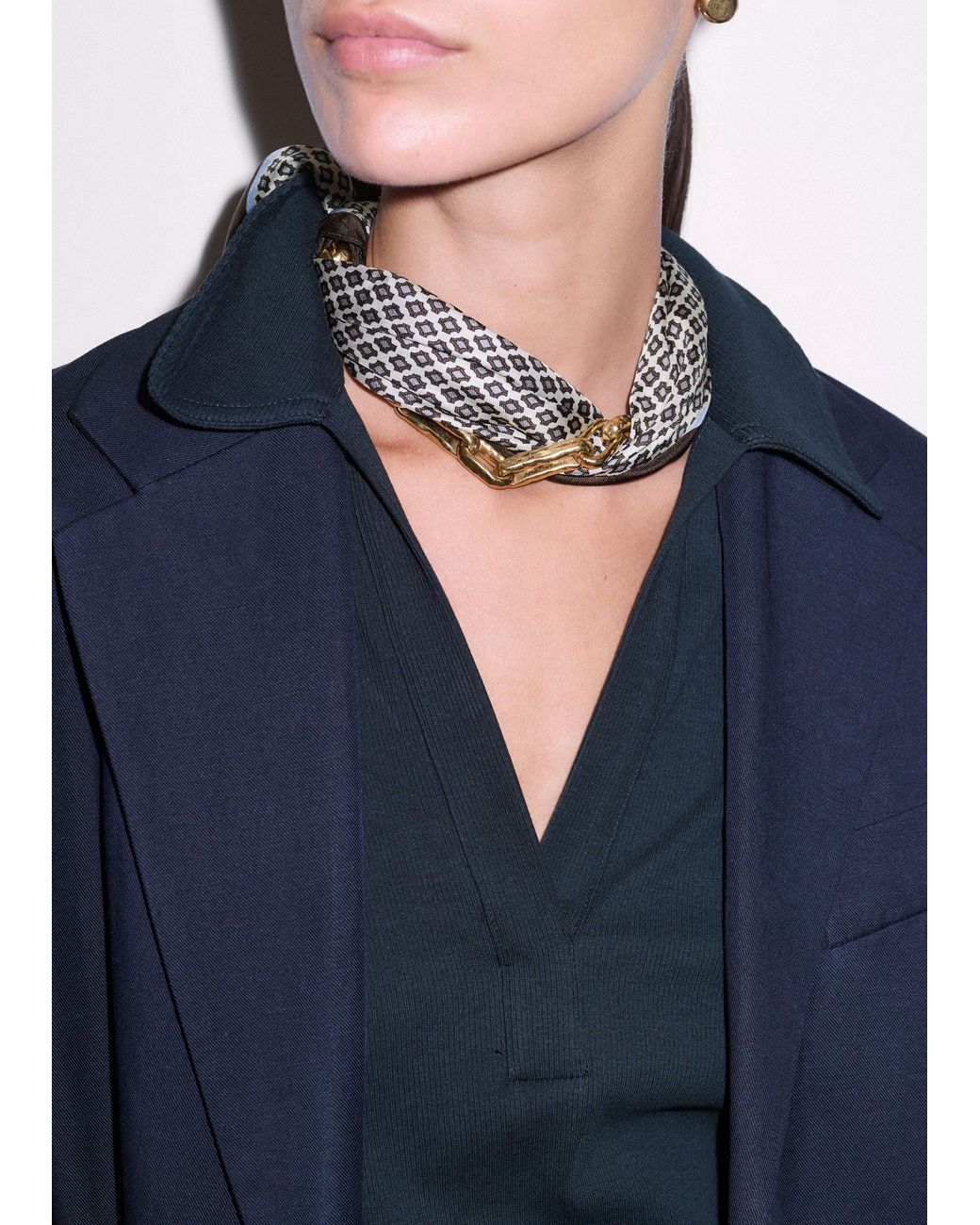 ME+EM Blue Reversible Geometric Print Scarf Chambray-Dark Cocoa