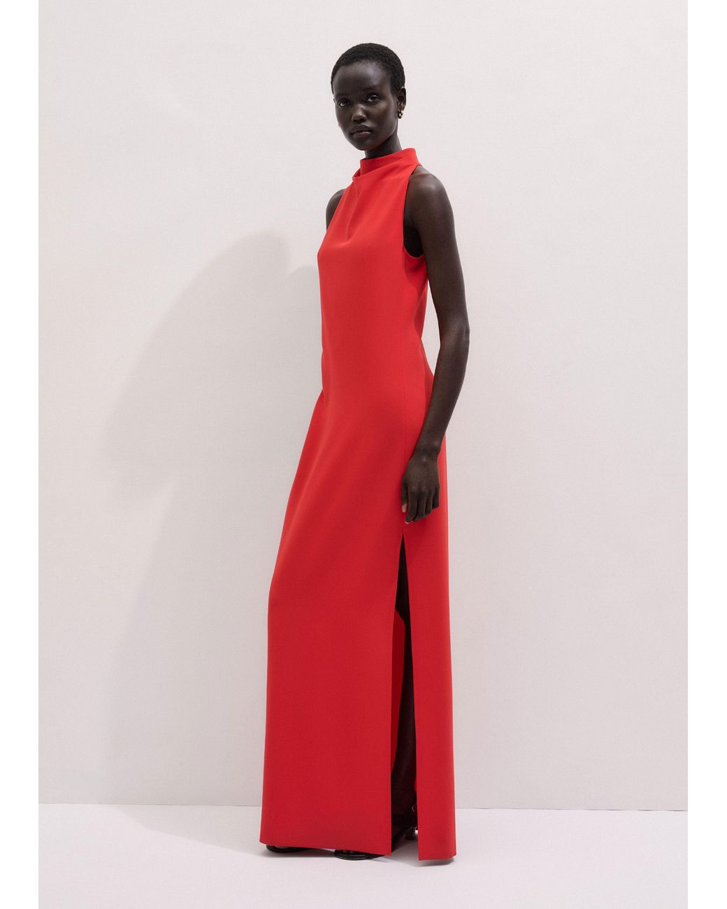 ME+EM Red Draped Neckline Straight Full Length Dress