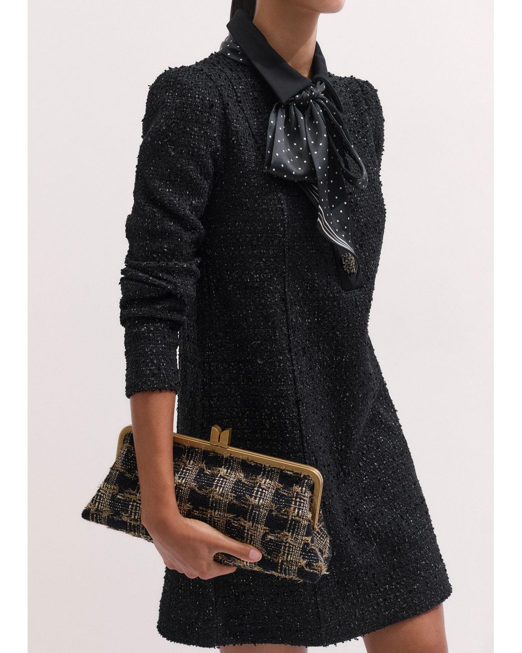 ME+EM Black Lurex Boucle Statement Button Mini Dress