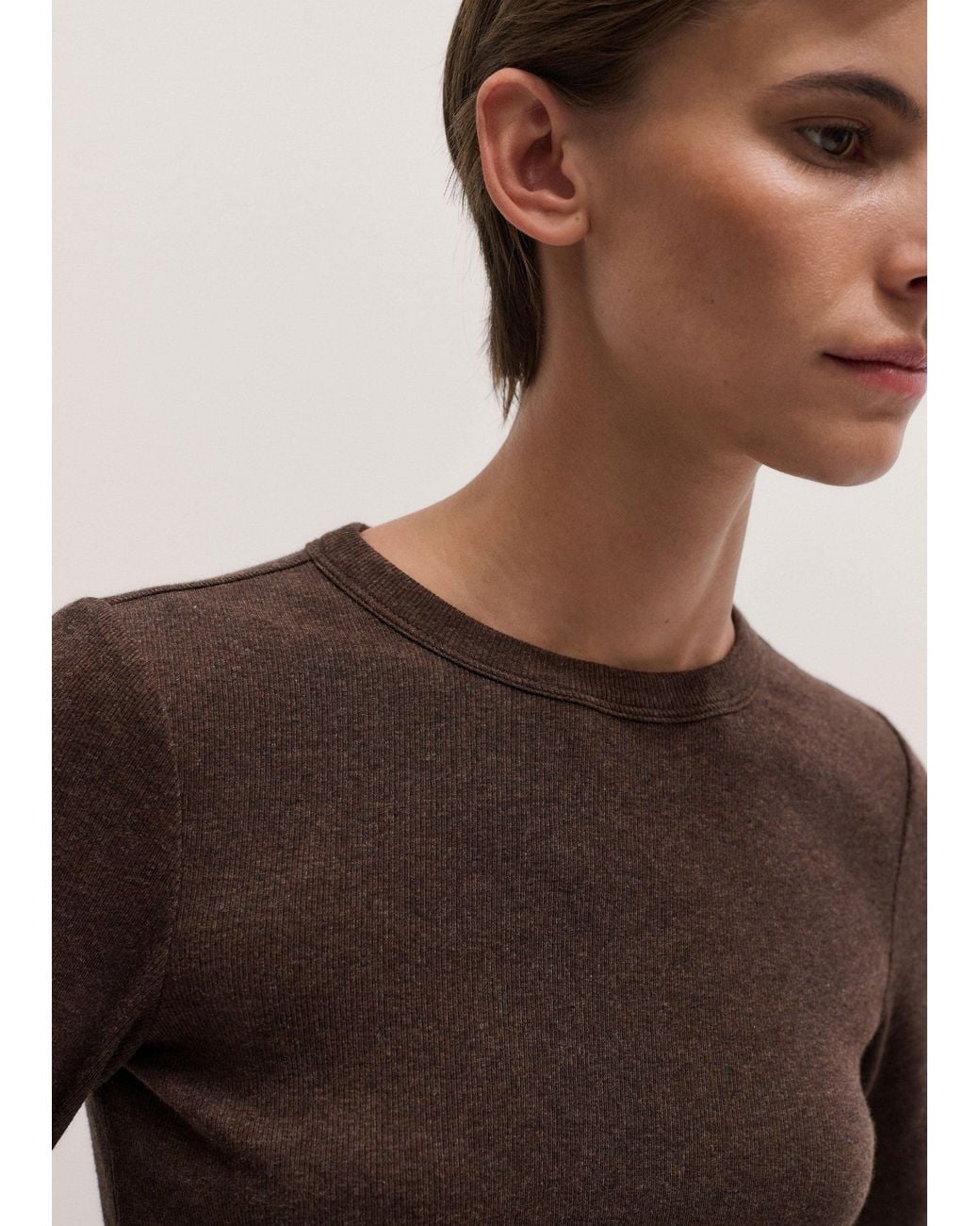 ME+EM Brown Ultimate Rib Long Sleeve Top