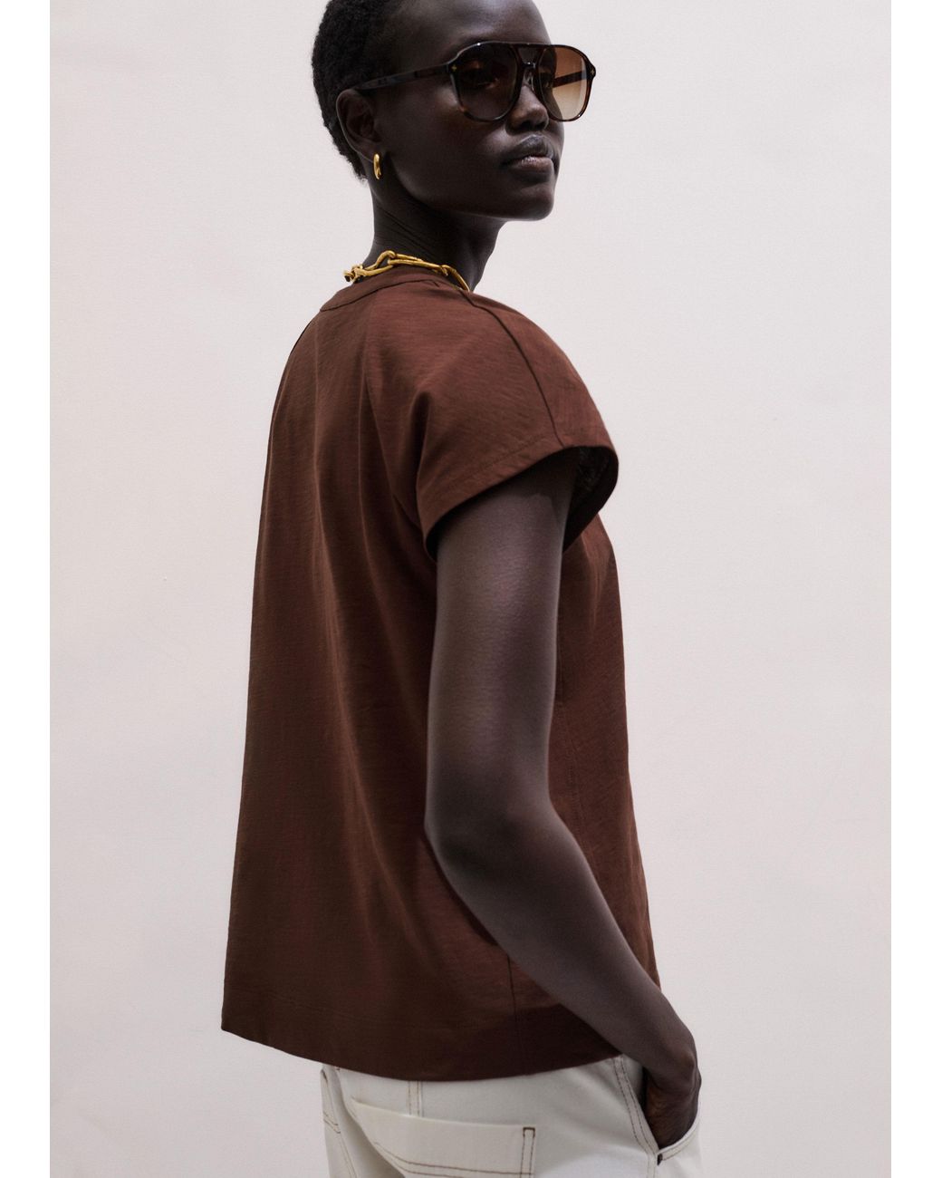 ME+EM Brown Open Placket Swing Top