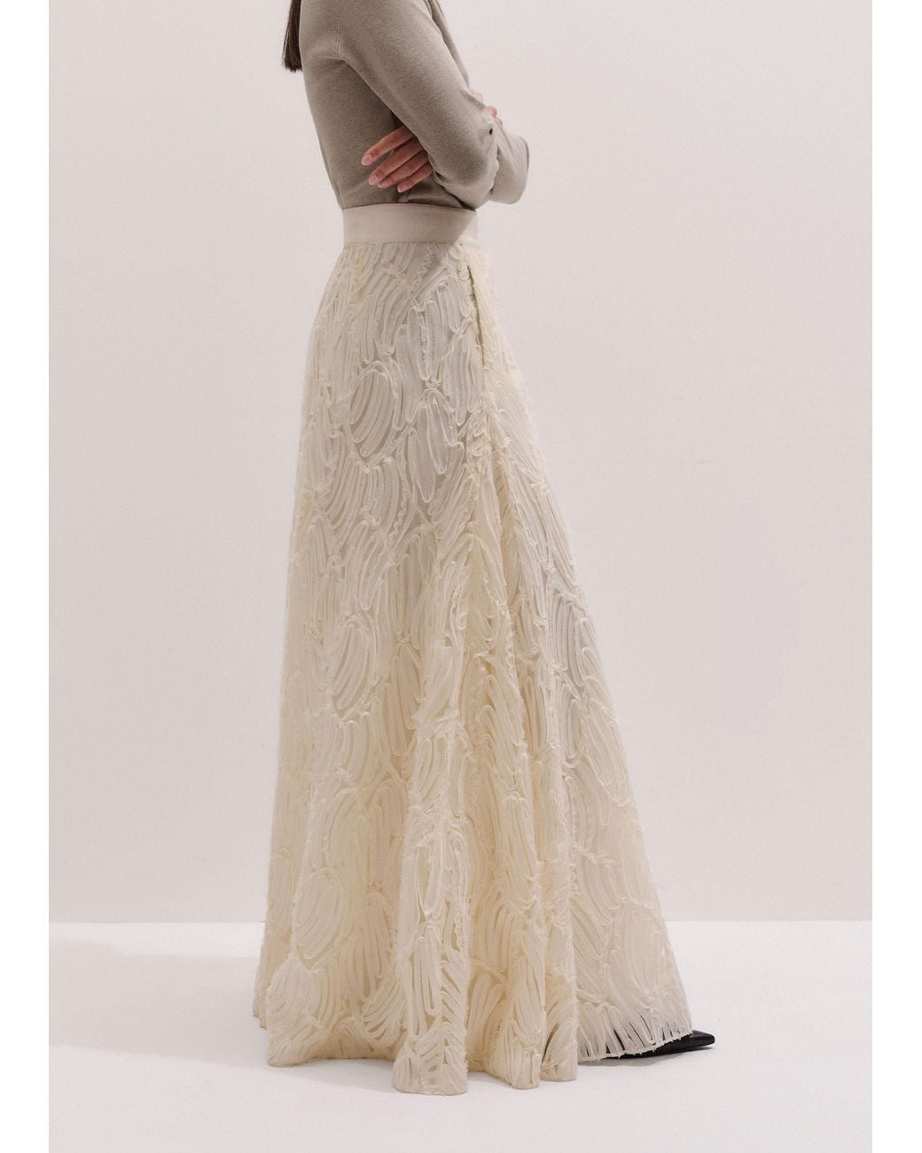 ME+EM Black Ribbon Tulle Fit And Flare Full Length Skirt