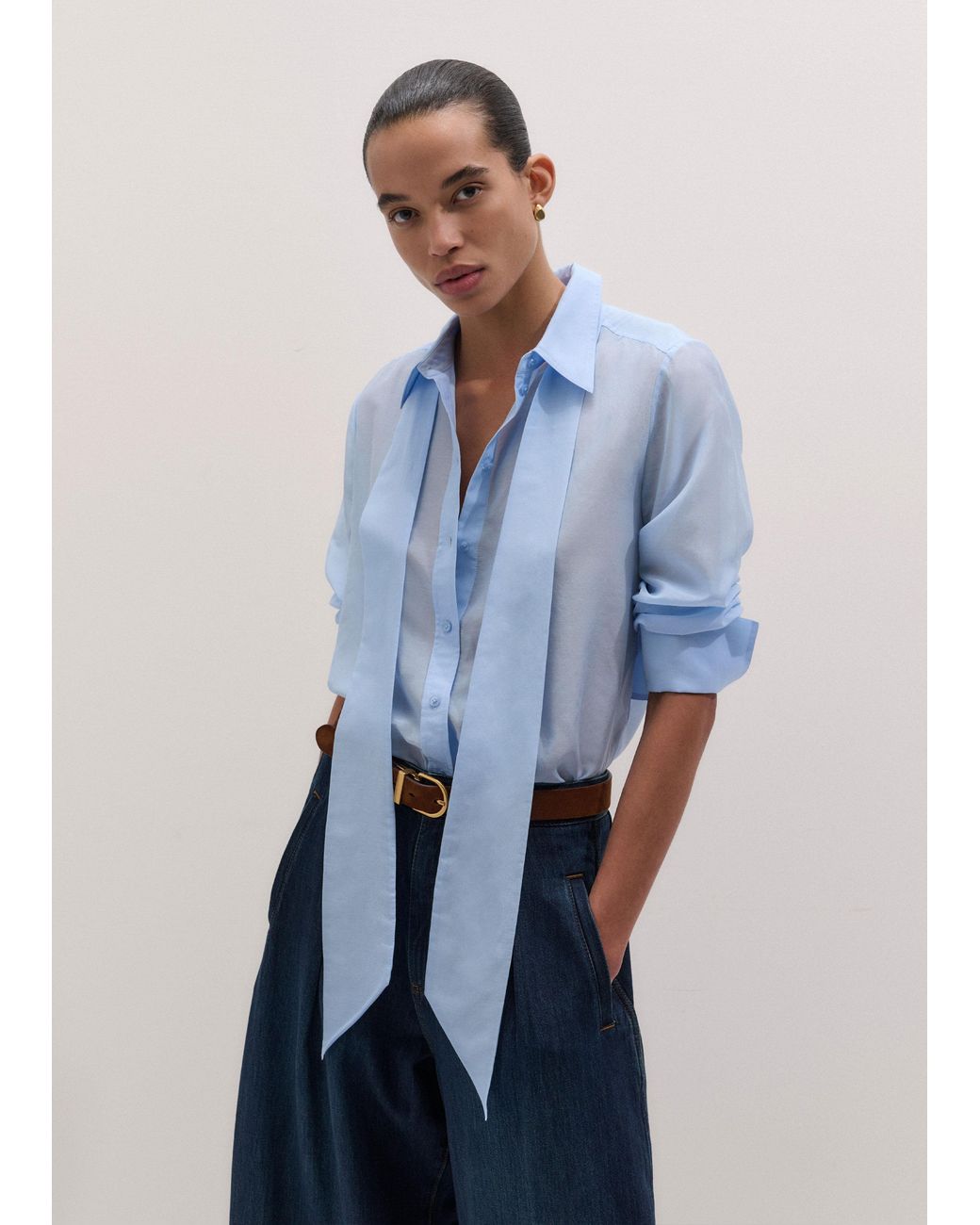 ME+EM Blue Silk Cotton Cloud Layering Shirt + Tie