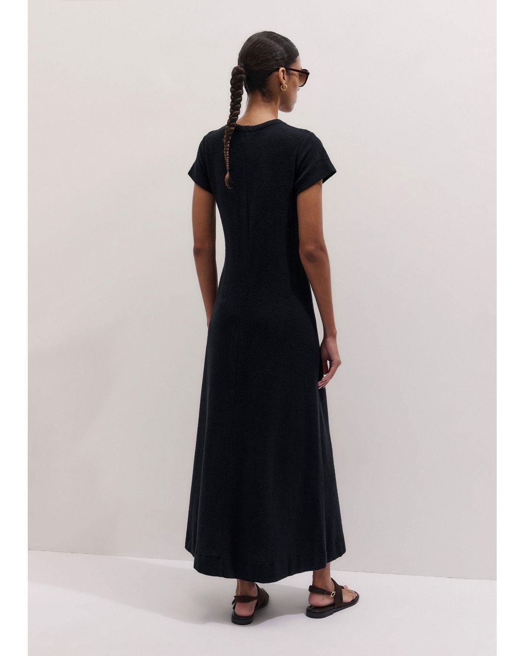 ME+EM Black Textured A Line Maxi Dress