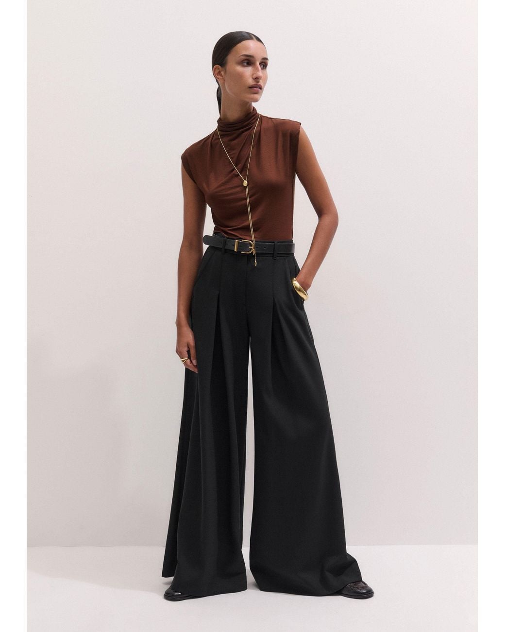 ME+EM Blue Sleeveless Drape Top