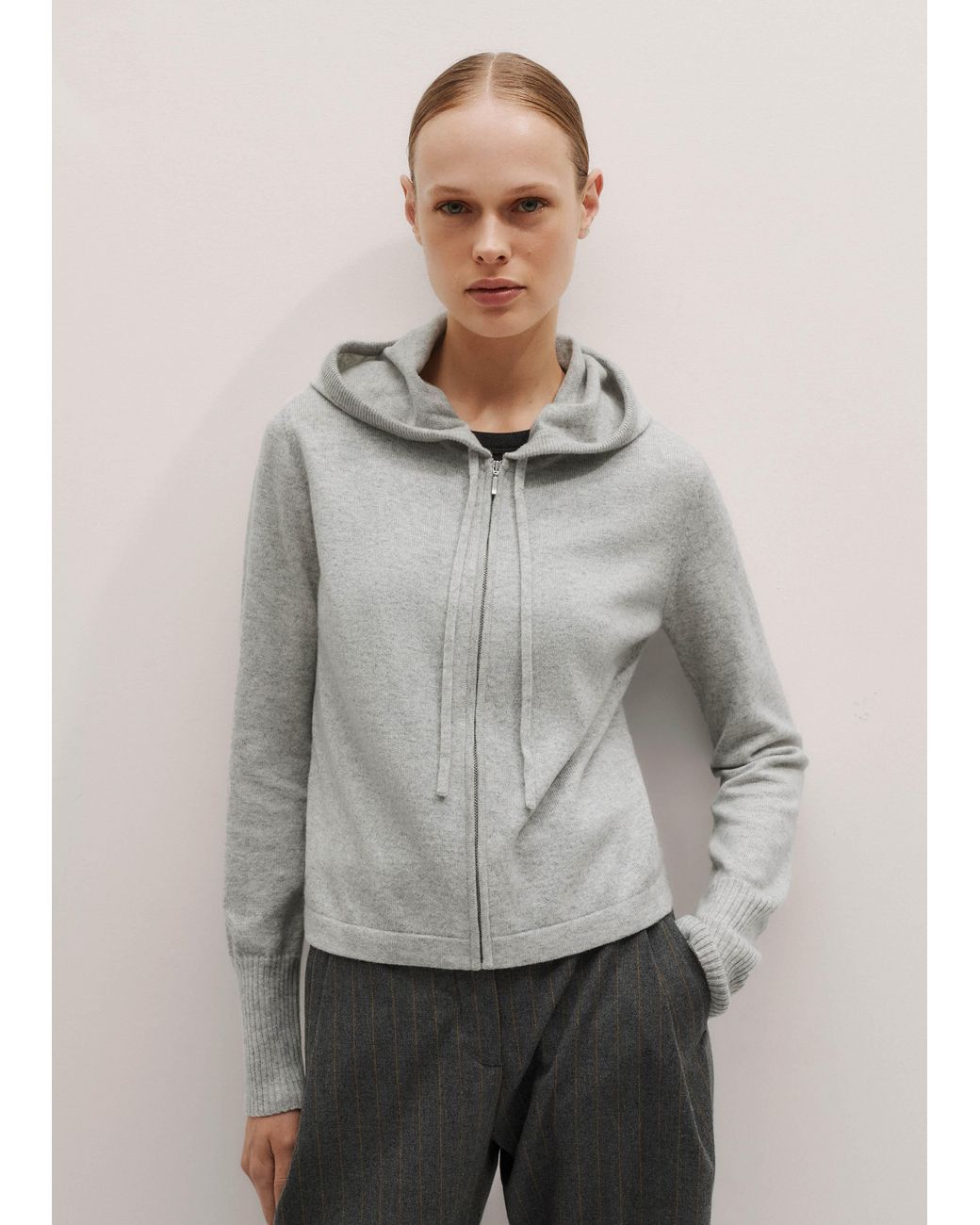 ME+EM Gray Cashmere Relaxed Fit Box Zip Hoody Mélange