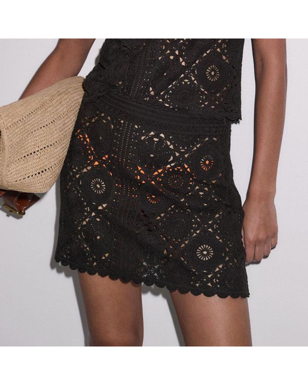 ME+EM Black Framed Crochet Mini Skirt + Slip