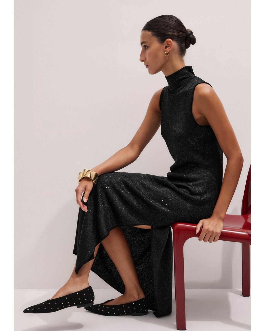 ME+EM Black Sequin Knit Column Maxi Dress