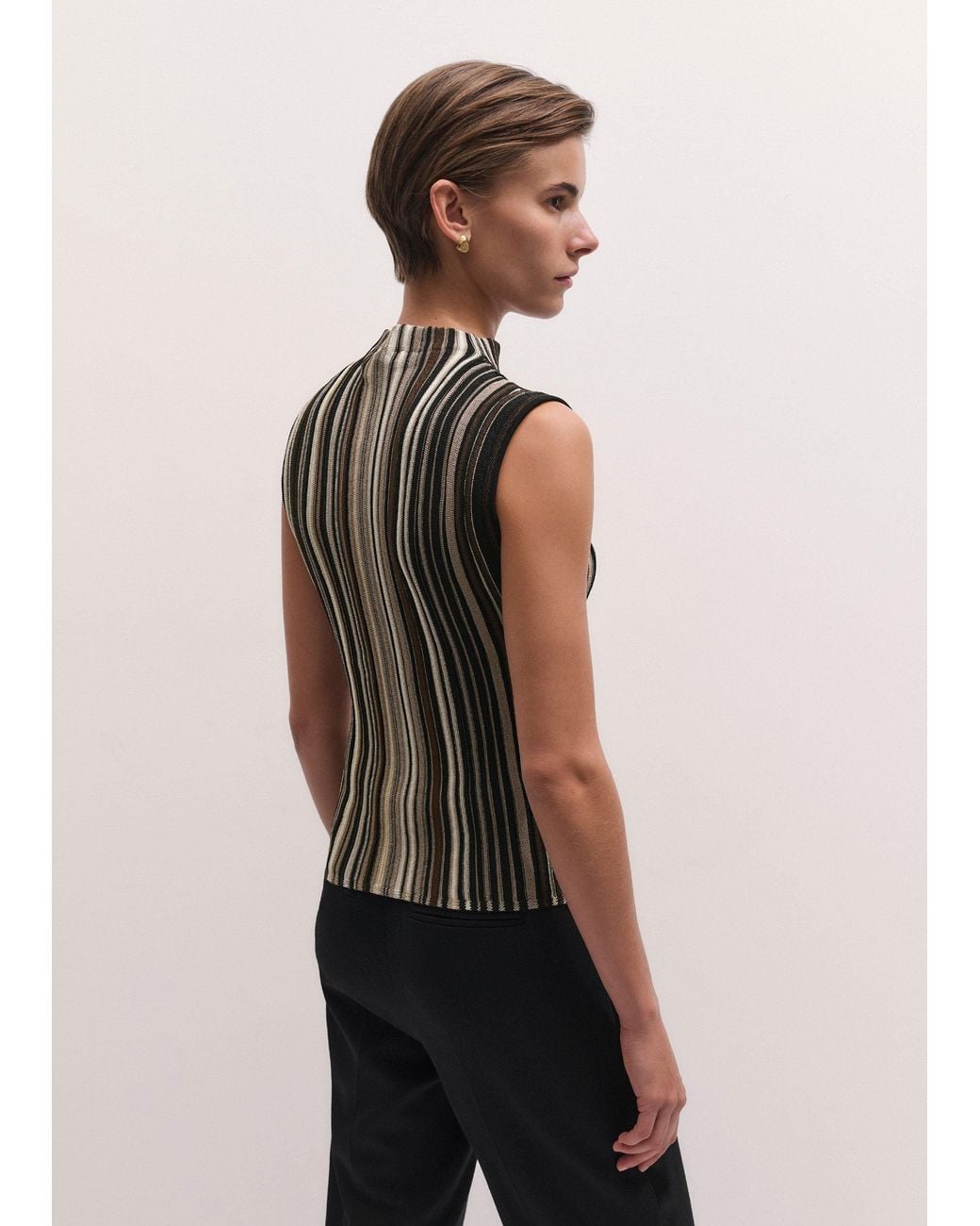 ME+EM Black Fine Metallic Stripe Slim Knit Top