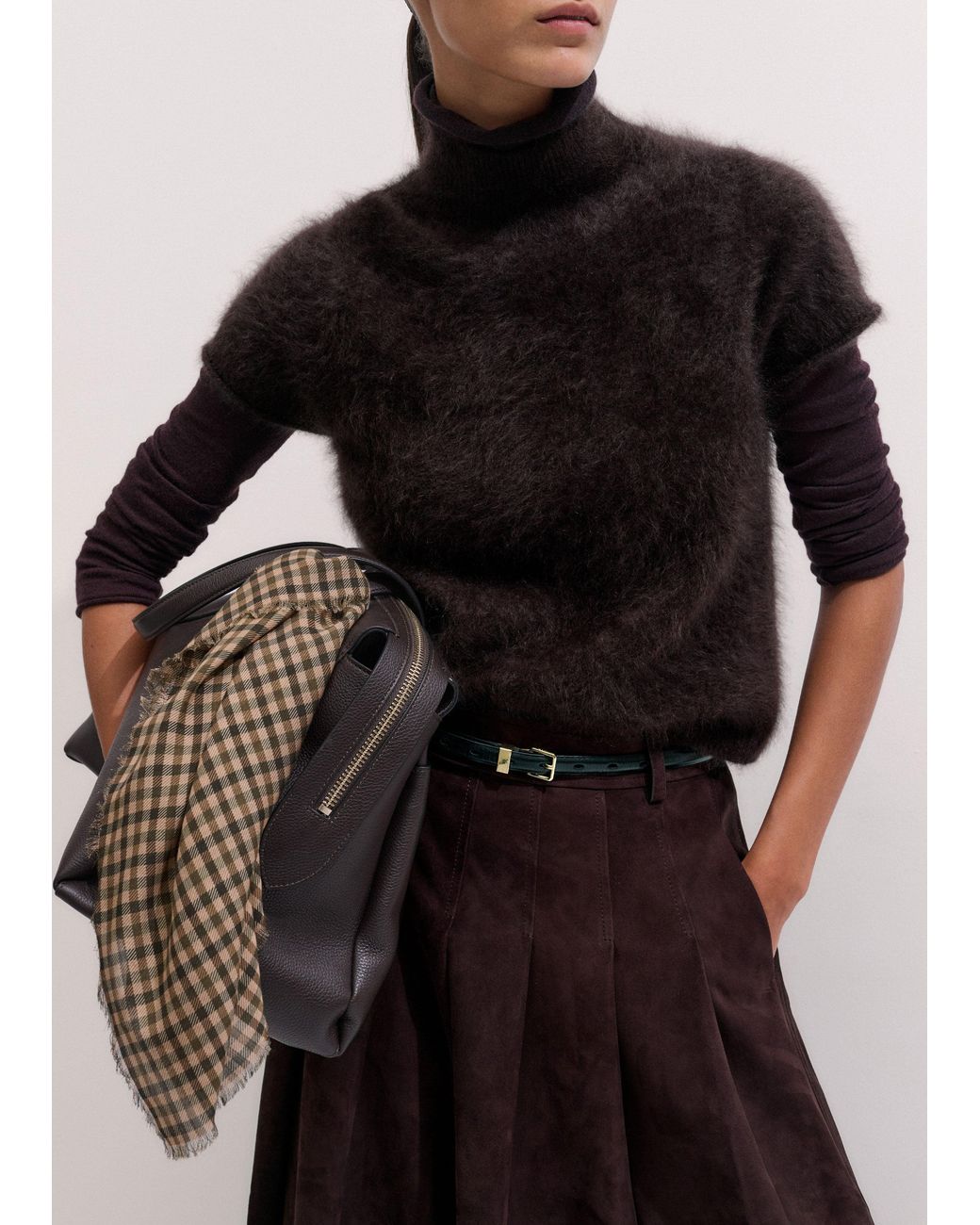 ME+EM Black Suede Pleated Maxi Skirt