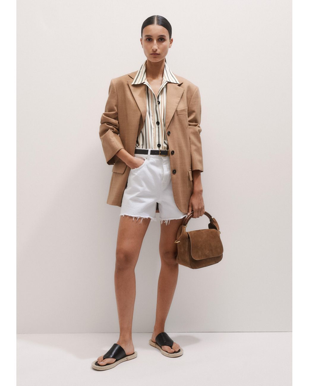 ME+EM Multicolor Fluid Crop Overshirt/Tobacco