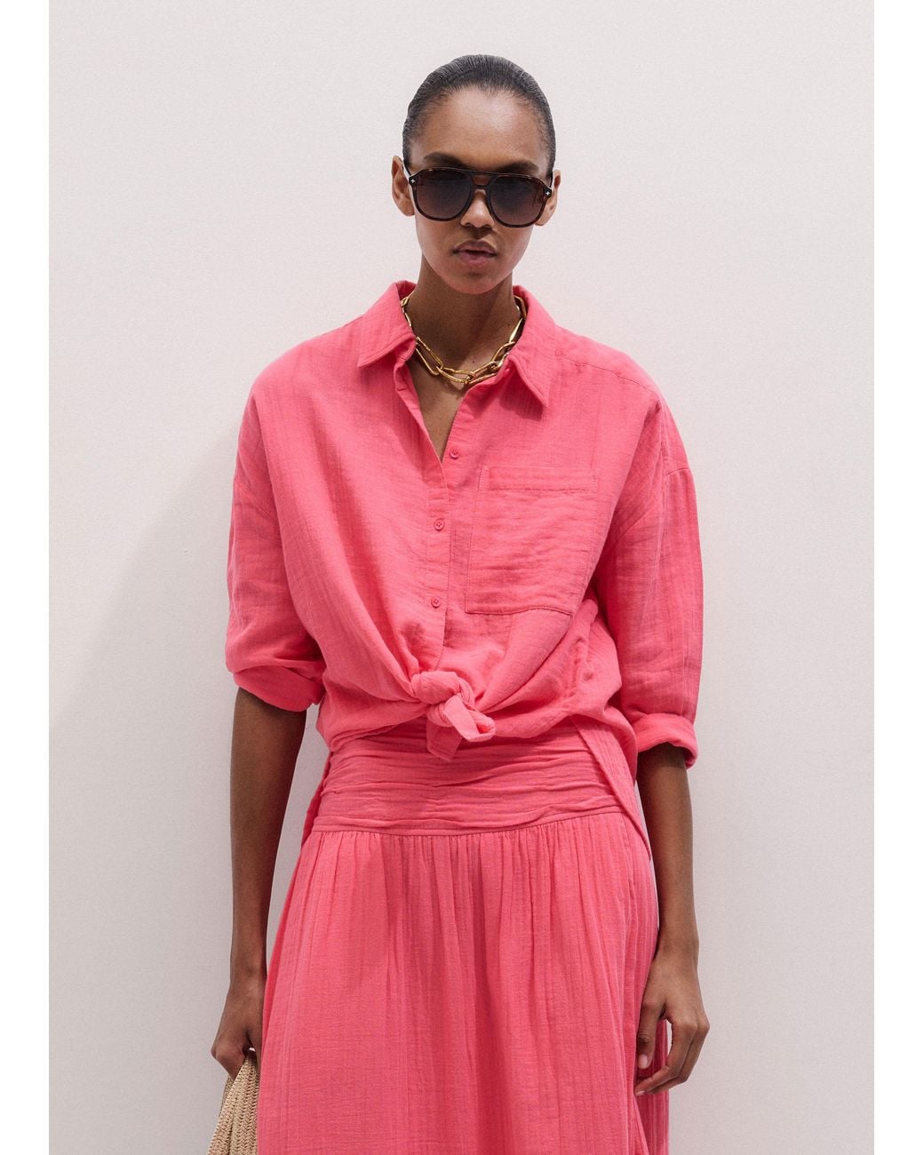 ME+EM Pink Cheesecloth Relaxed Shirt