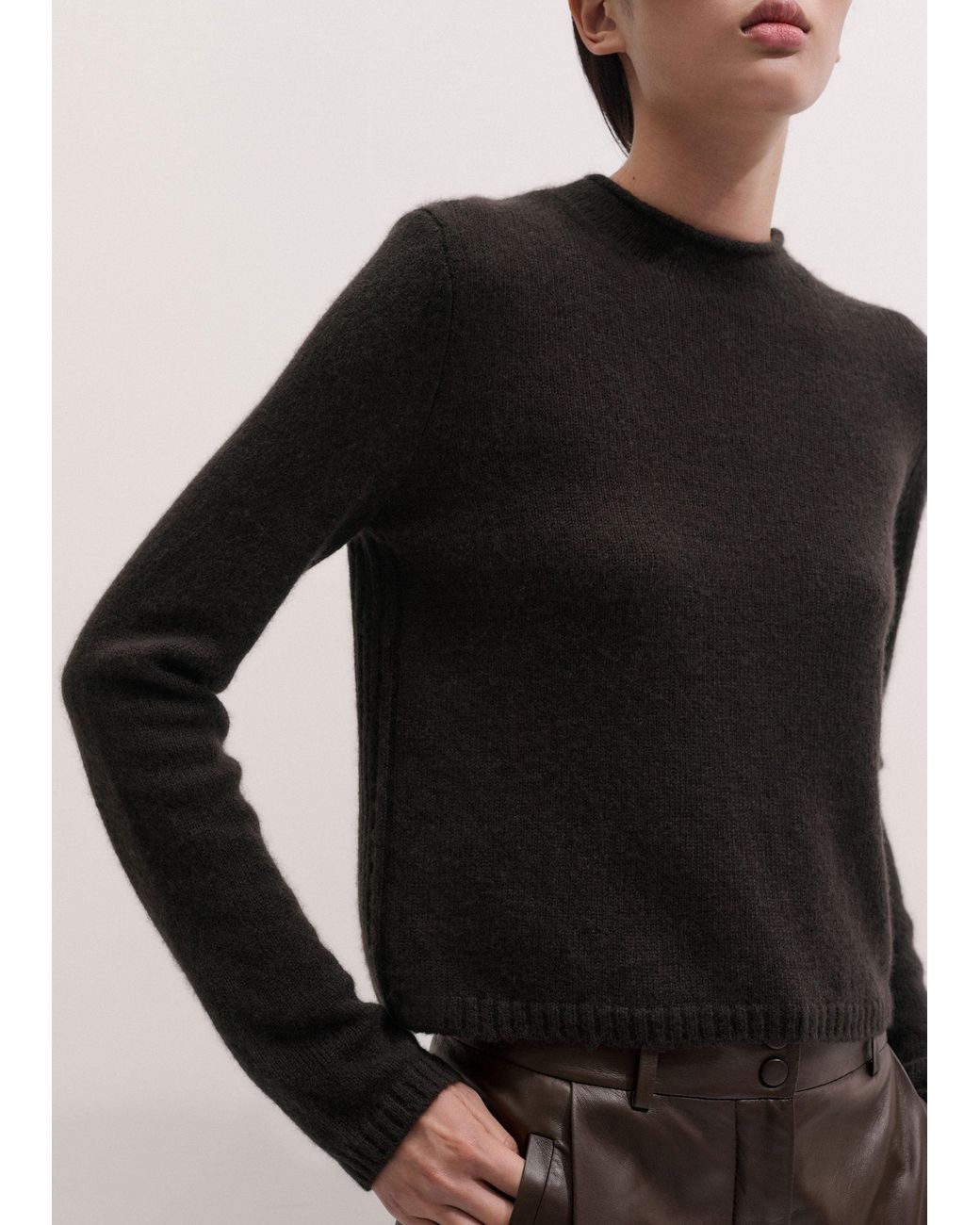 ME+EM Black Merino Cashmere Silk High Neck Straight Jumper