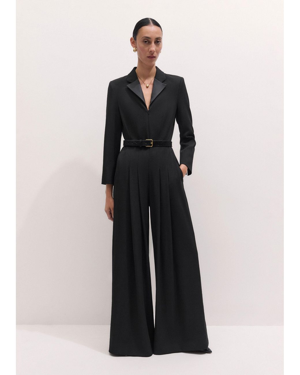 ME+EM Black Ultra Wide Leg Tux Jumpsuit