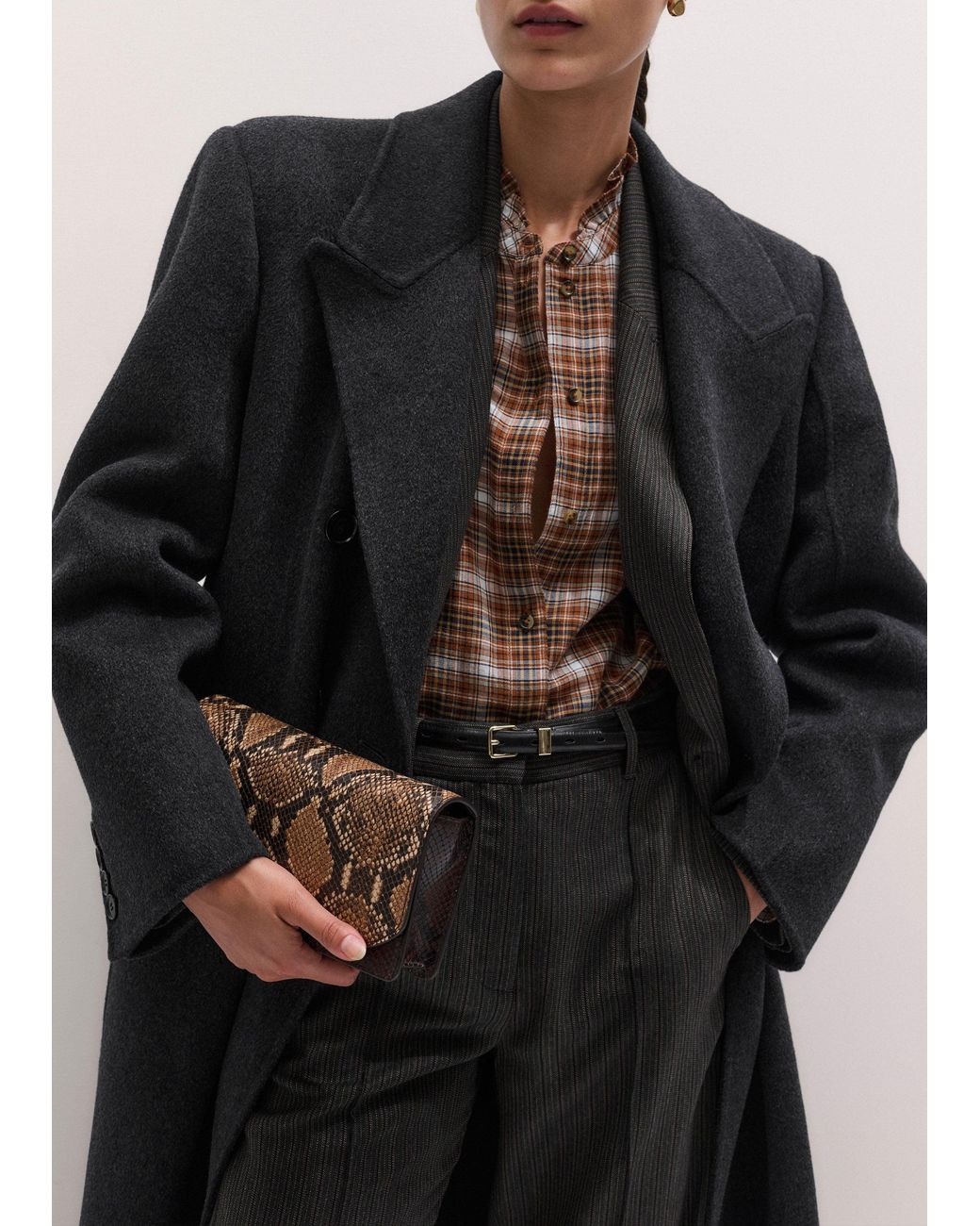 ME+EM Black Oversized Coat Dark Charcoal Melange