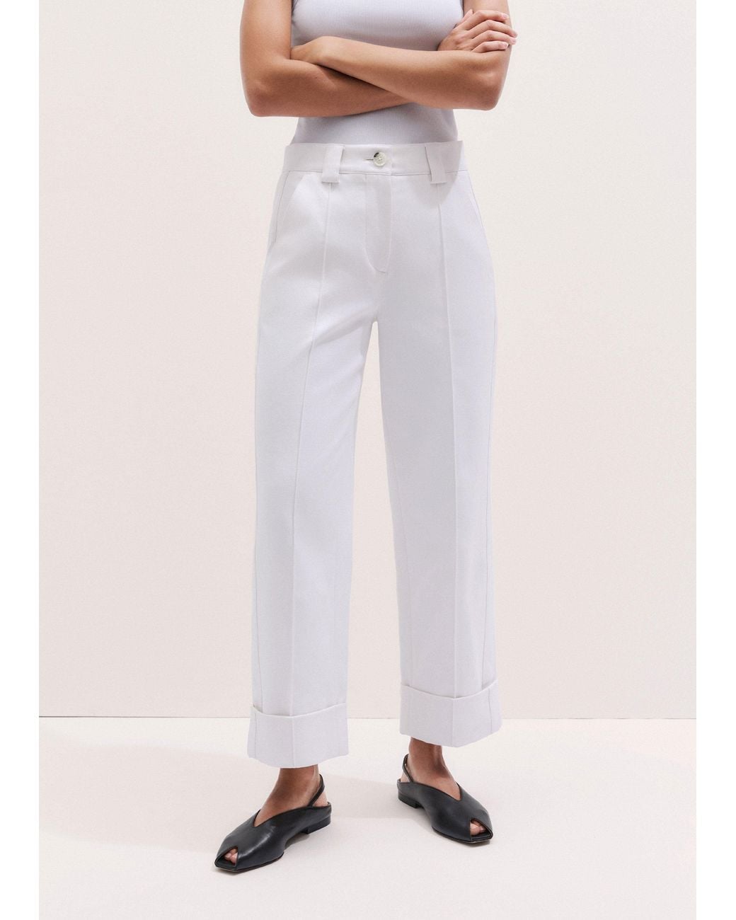 ME+EM Natural Straight Crop Trouser With Turn Up