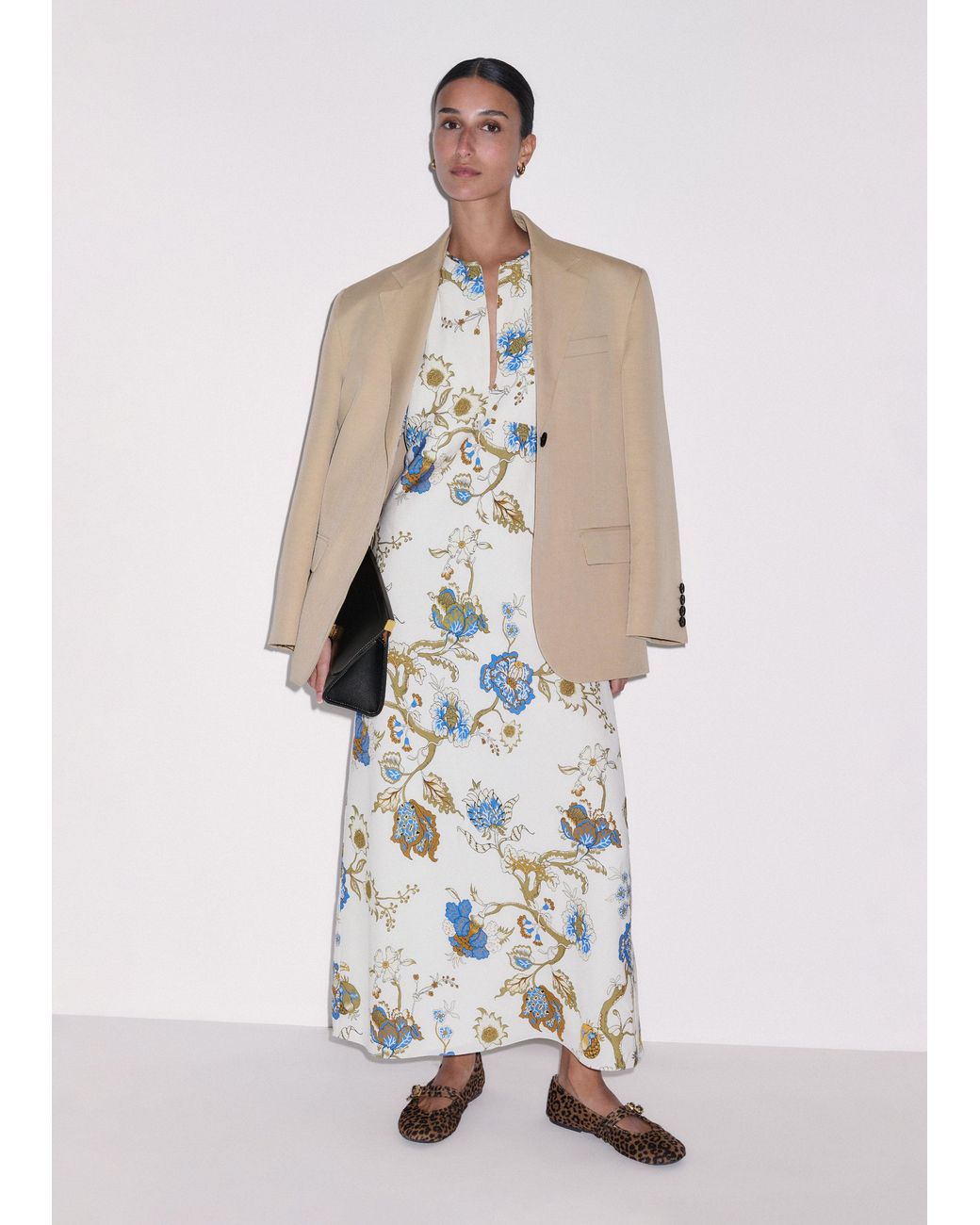 ME+EM Natural Floral Garden Print Bias Cut Maxi Dress + Cami Light Cream-Multi