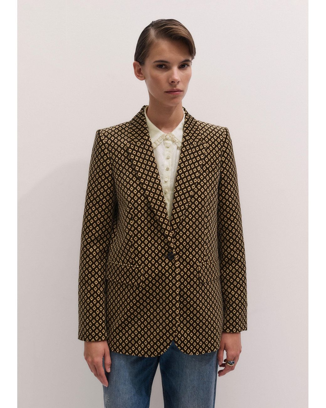 ME+EM Brown Sharp Shoulder Blazer