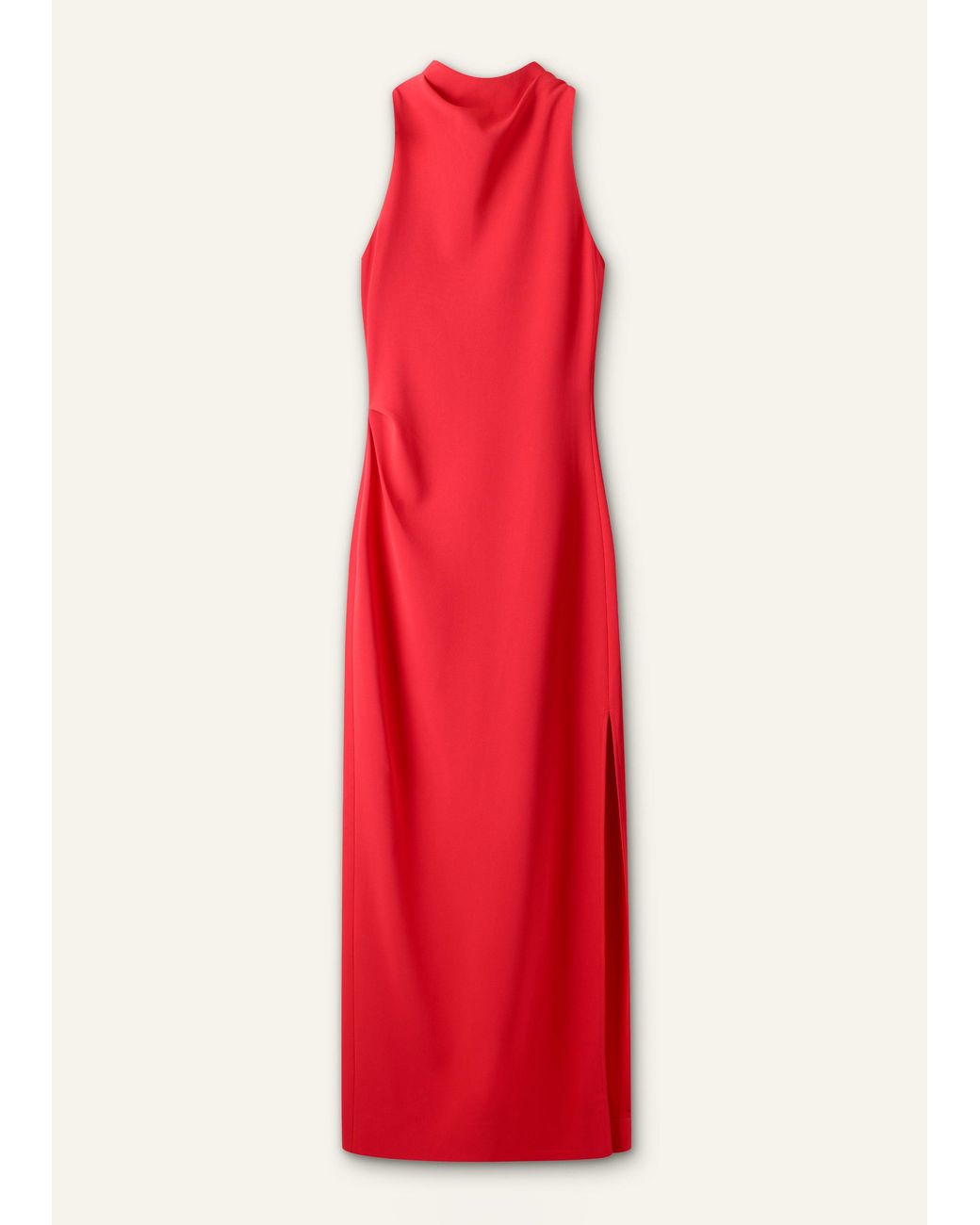 ME+EM Red Draped Neckline Straight Full Length Dress