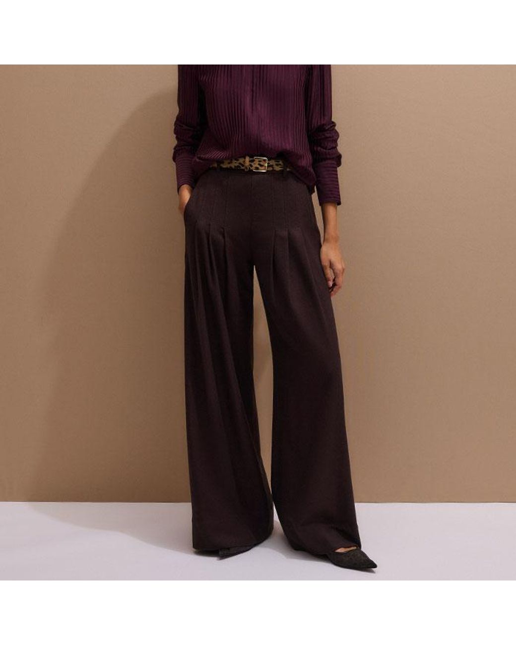 ME+EM Purple Am-Pm Stripe Fluid Satin Shirt + Tie