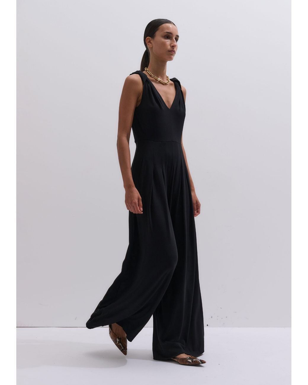ME+EM Blue Twist Strap Modal Jumpsuit + Belt