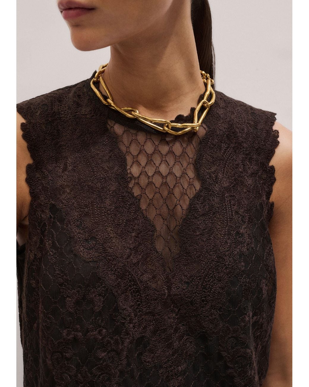 ME+EM Black Embroidered Tulle Top + Cami