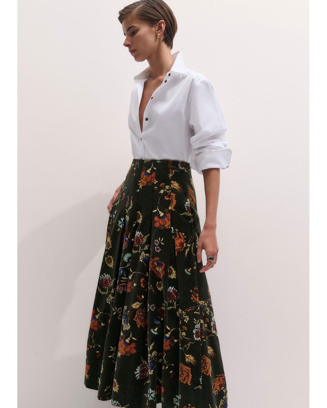 ME+EM Black Velvet Floral Garden Print Maxi Skirt