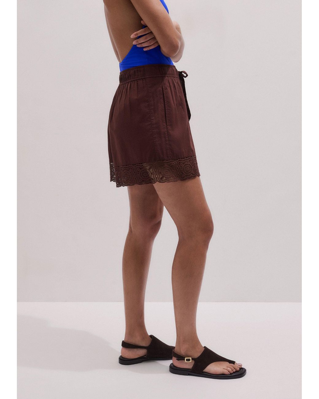 ME+EM Blue Cotton Lace Trim Shorts