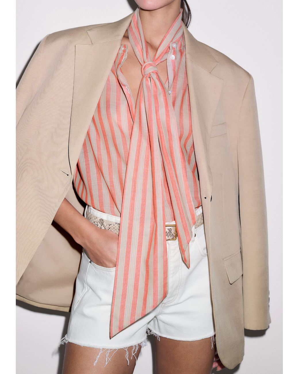 ME+EM Pink Stripe Blouse + Tie