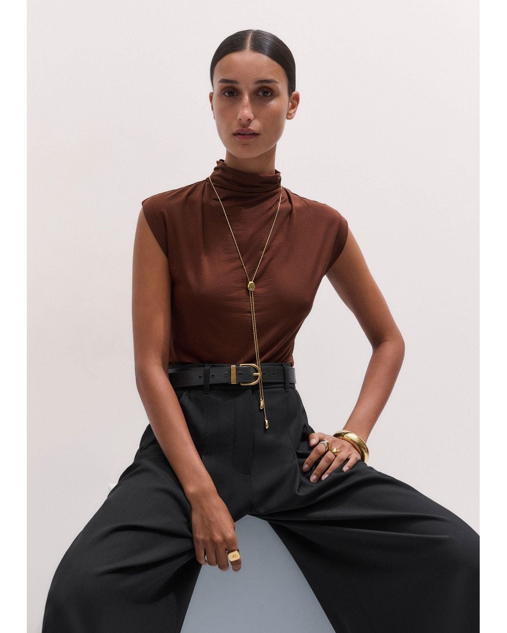 ME+EM Blue Sleeveless Drape Top