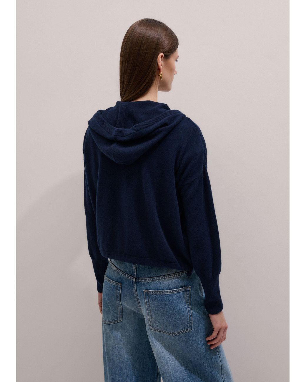 ME+EM Blue Cashmere Drop Shoulder Box Crop Hoody