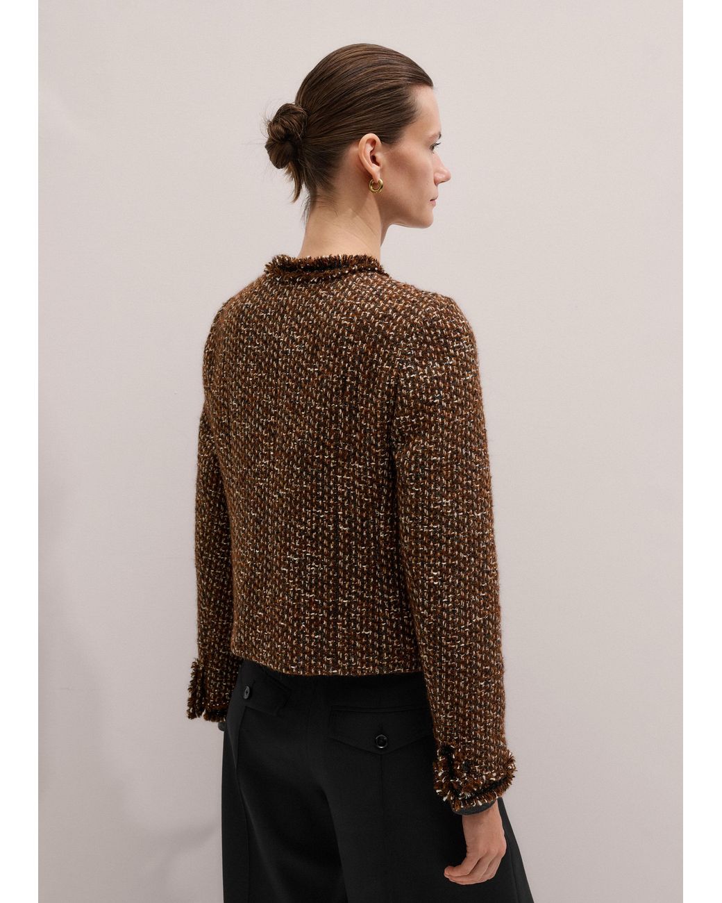 ME+EM Brown Slim Tweed Fringed Jacket
