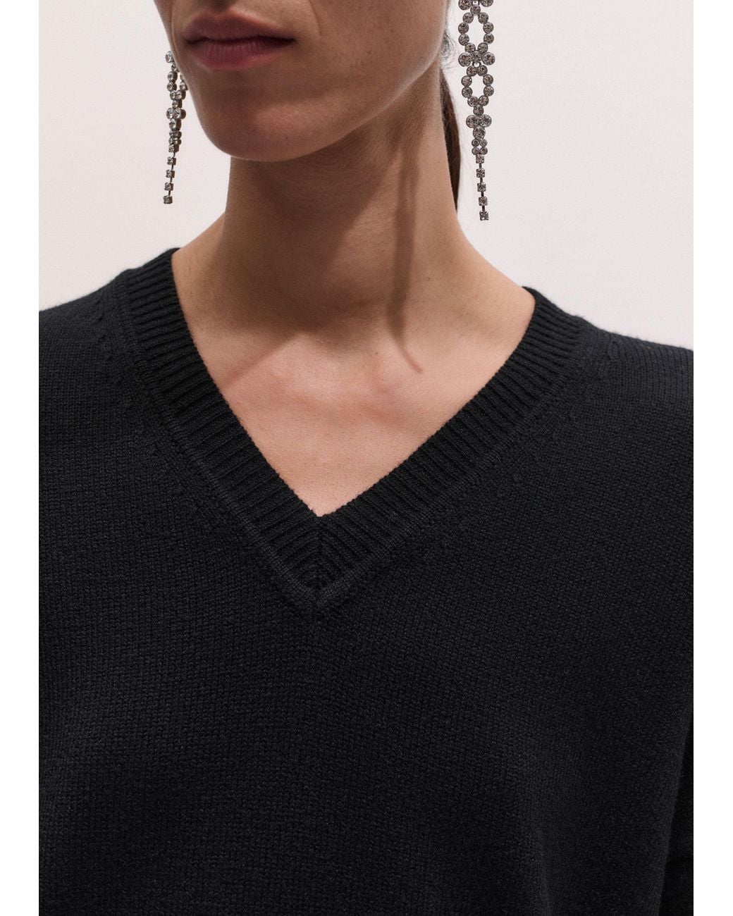 ME+EM Black Wool Cashmere V Neck Relaxed Jumper