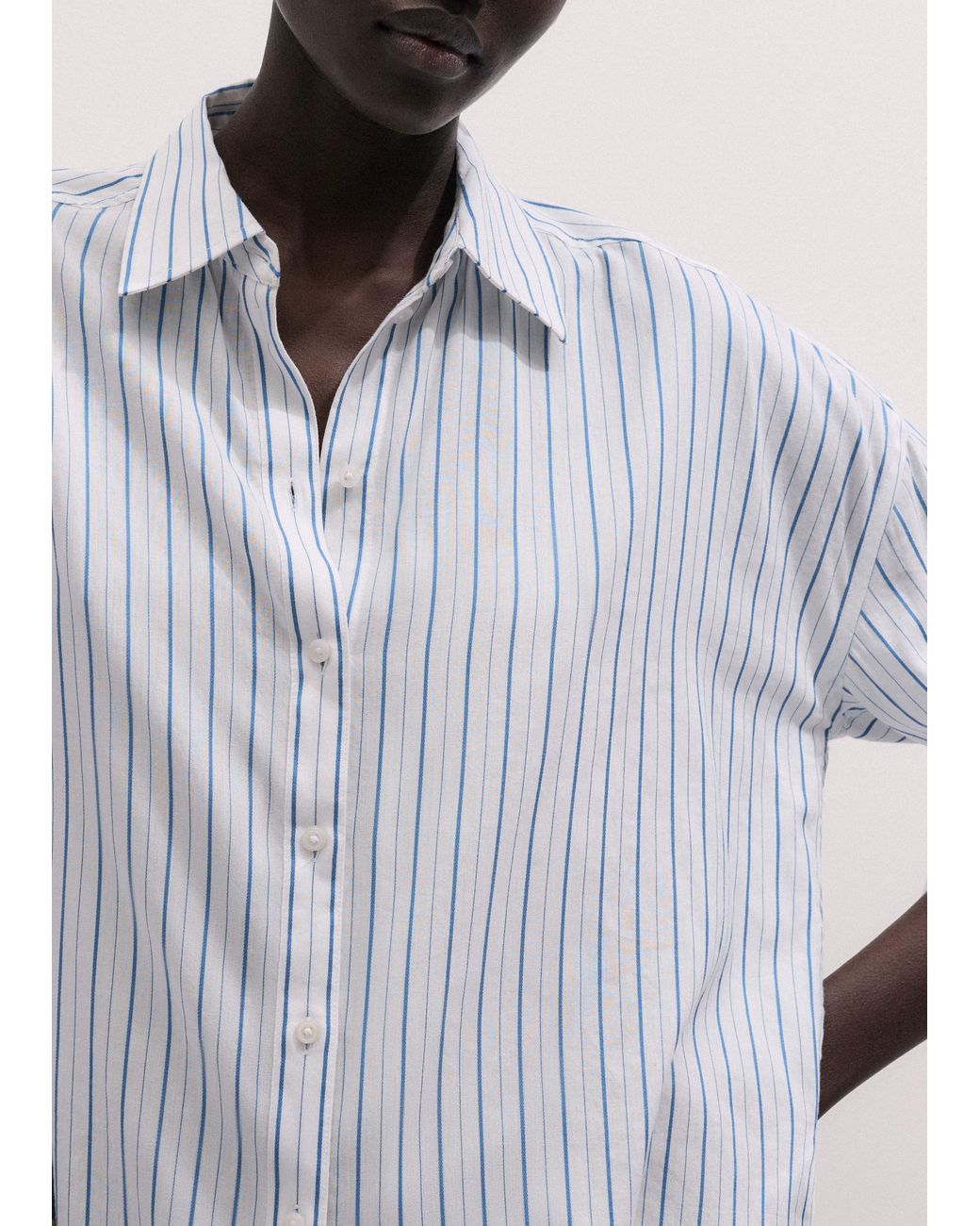ME+EM White Boxy Three Quarter Sleeve Striped Shirt