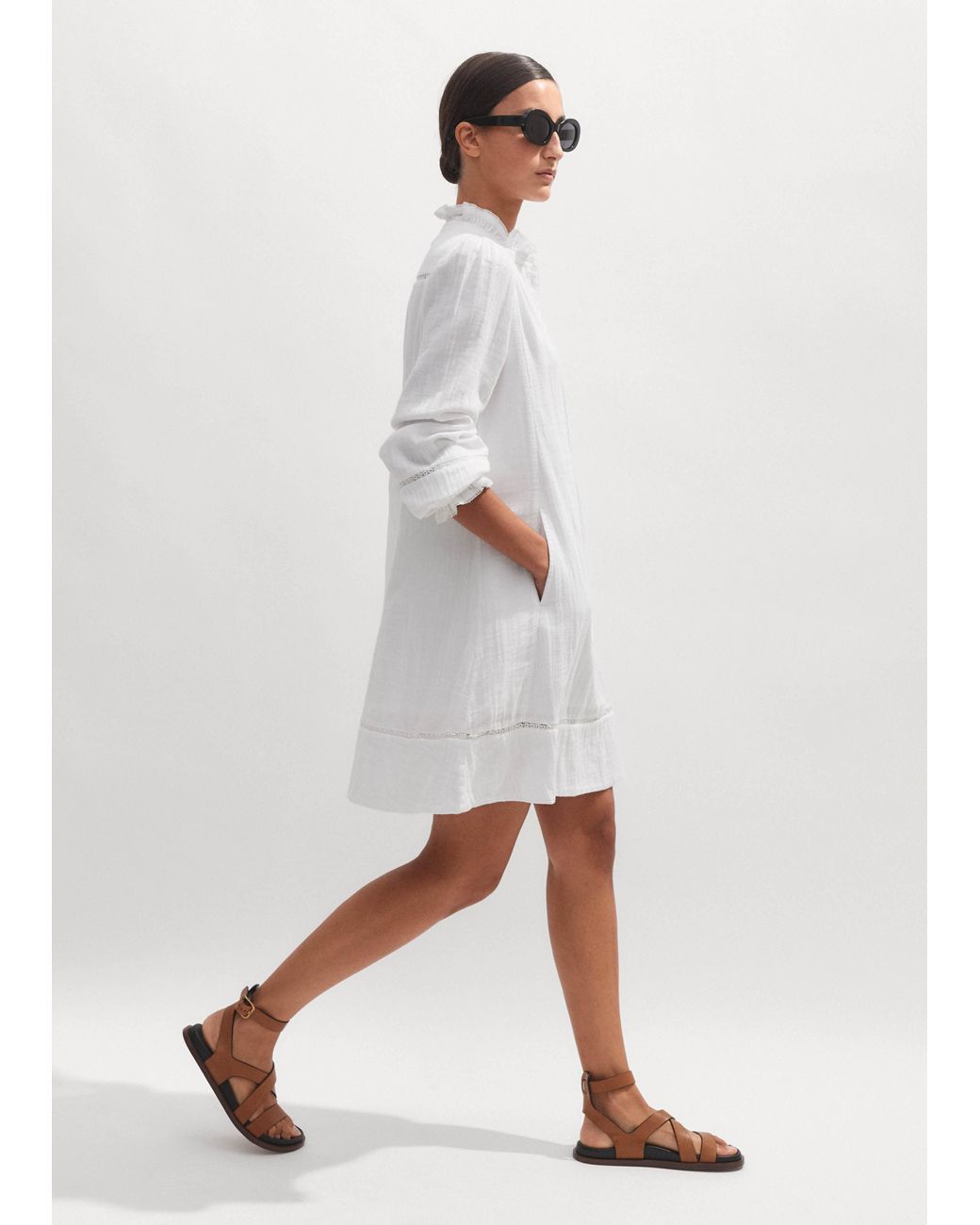 ME+EM Cheesecloth Trim Detail Short Swing Dress in White | Lyst