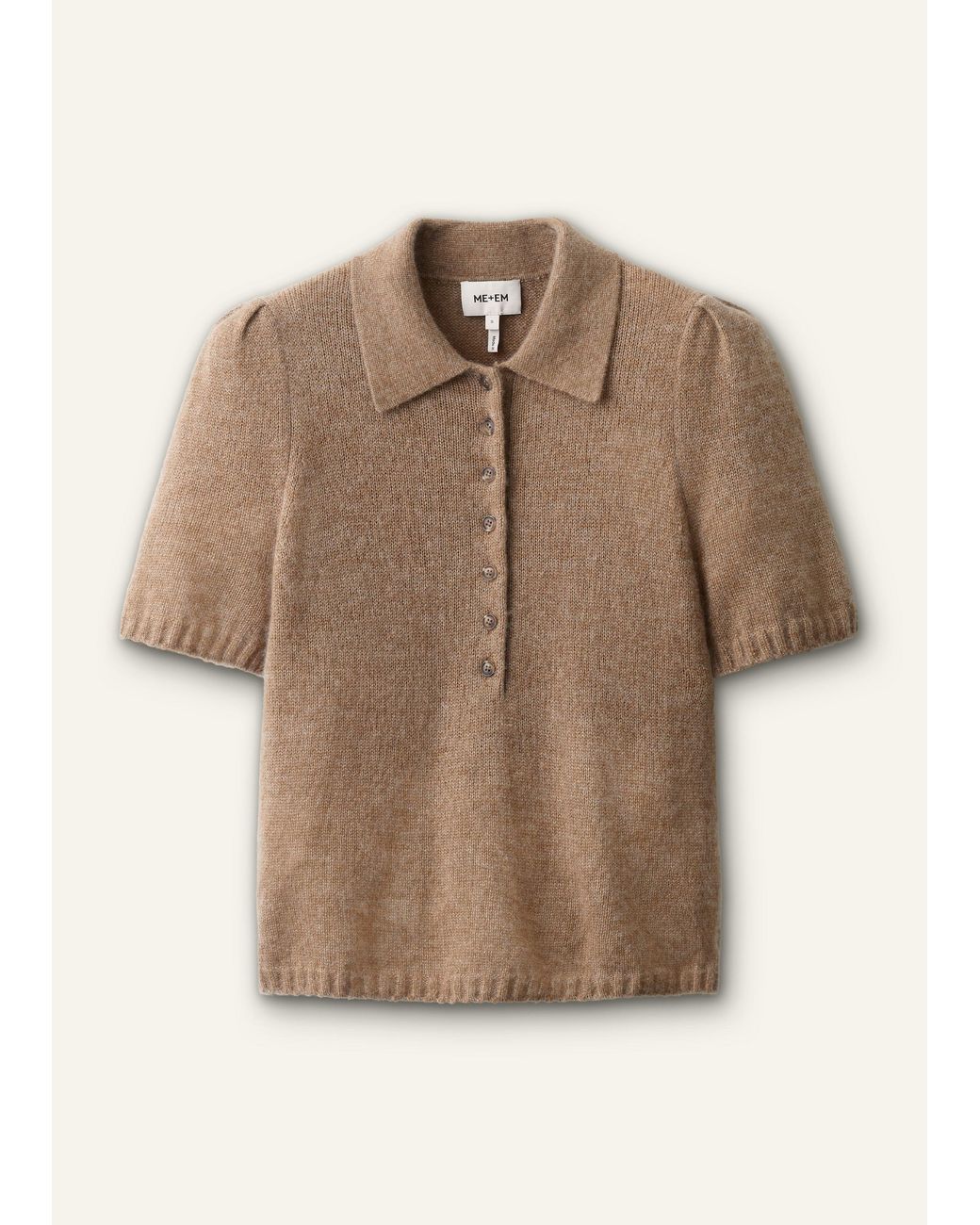 ME+EM Brown Merino Cashmere Silk Pouf Sleeve Knit Tee