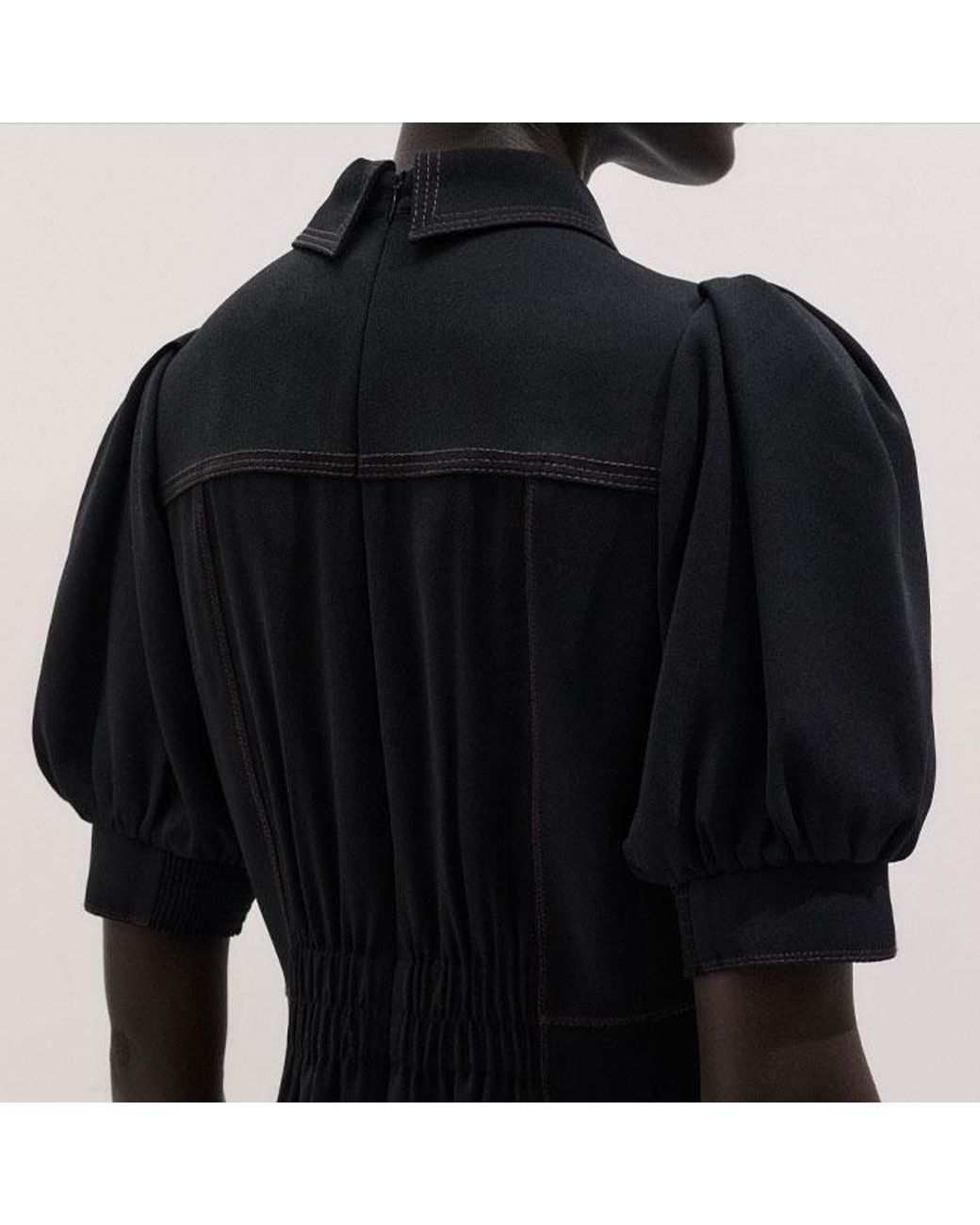 ME+EM Black Contrast Stitch Fit And Flare Midi Shirt Dress