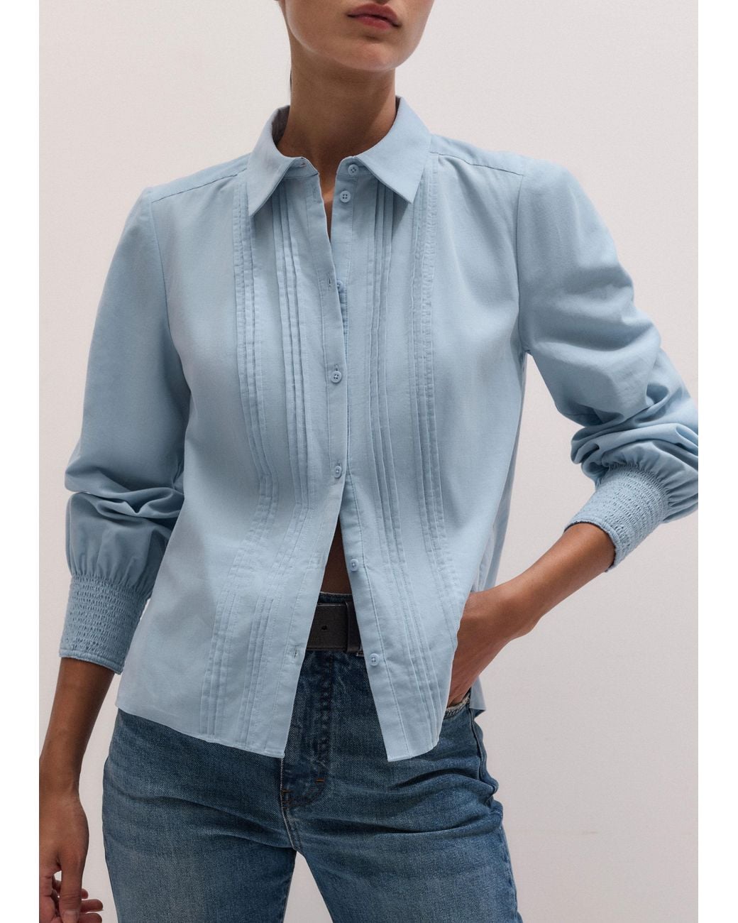 ME+EM Blue Micro Cord Slim Fitting Blouse
