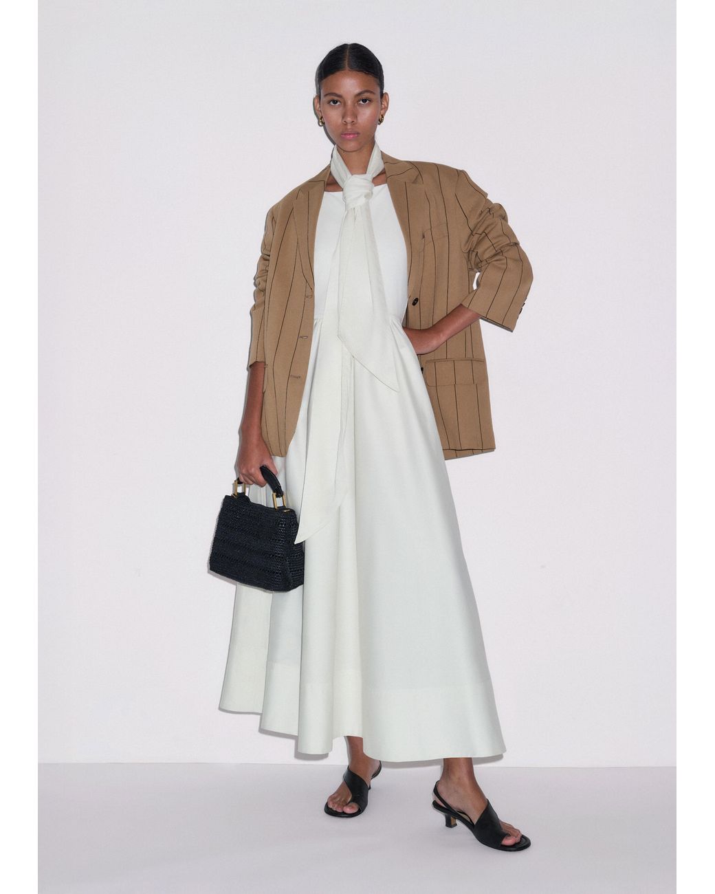 ME+EM Natural Boat Neck Fit And Flare Maxi Dress + Tie