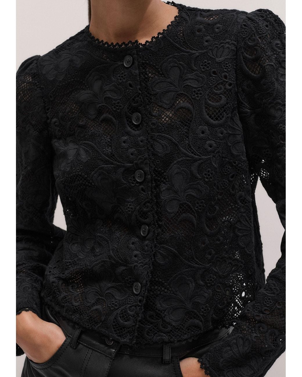 ME+EM Black Delicate Lace Jacket Blouse