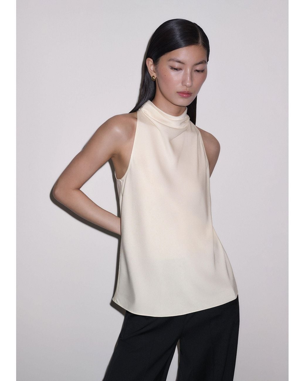 ME+EM Natural Cowl Neck Top
