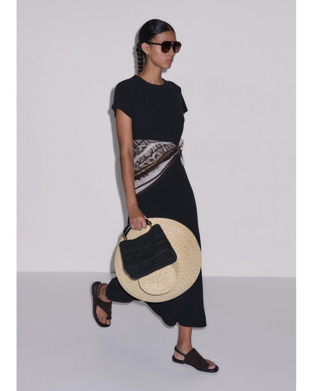 ME+EM Black Textured A Line Maxi Dress