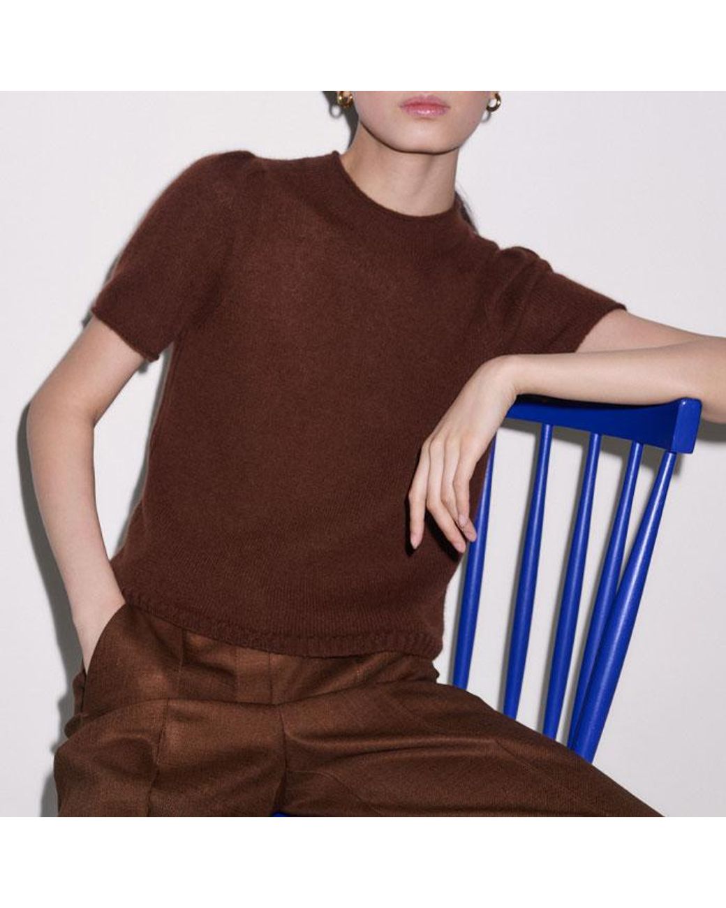 ME+EM Brown Straight Crop Trouser