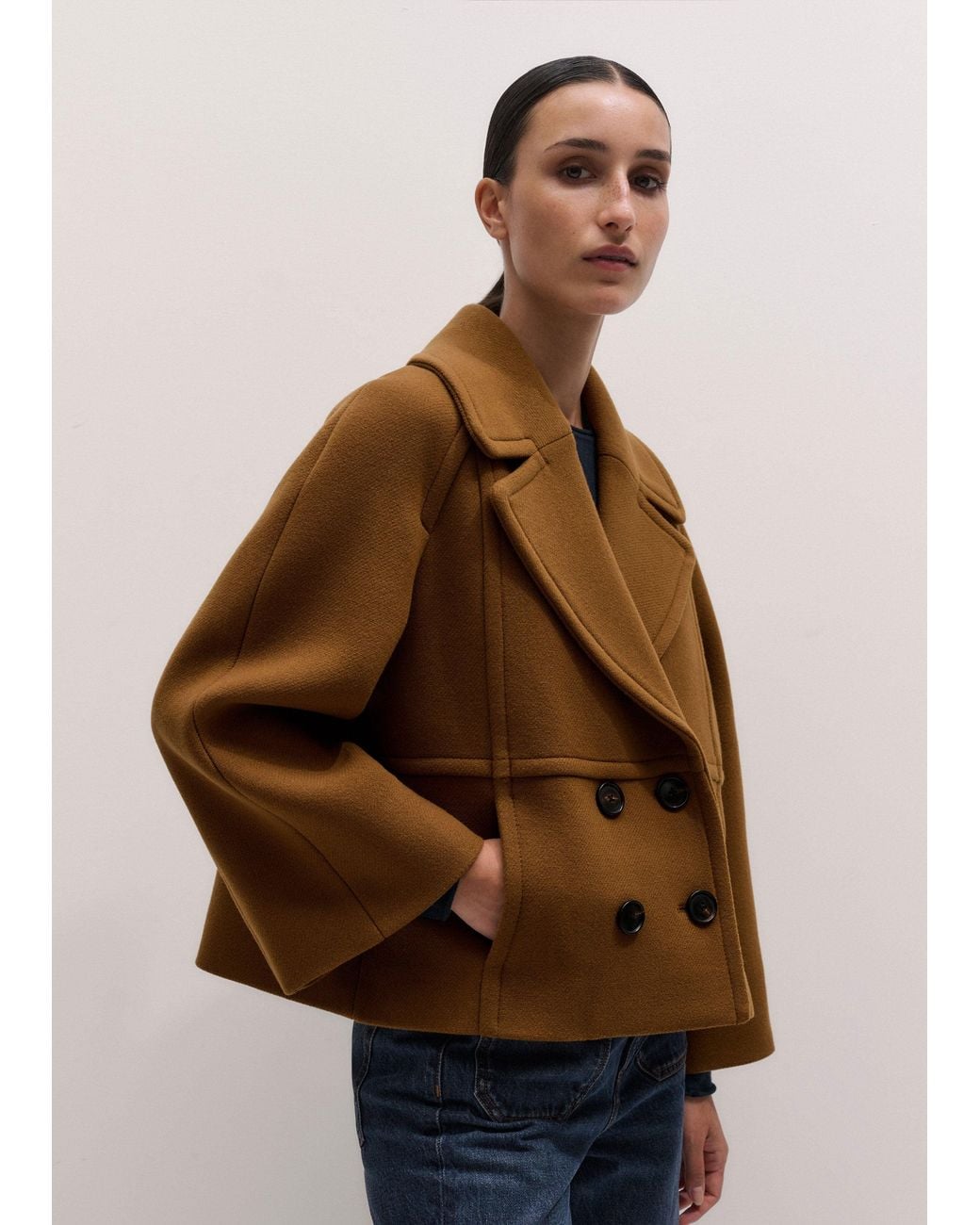 ME+EM Brown Crop Swing Coat
