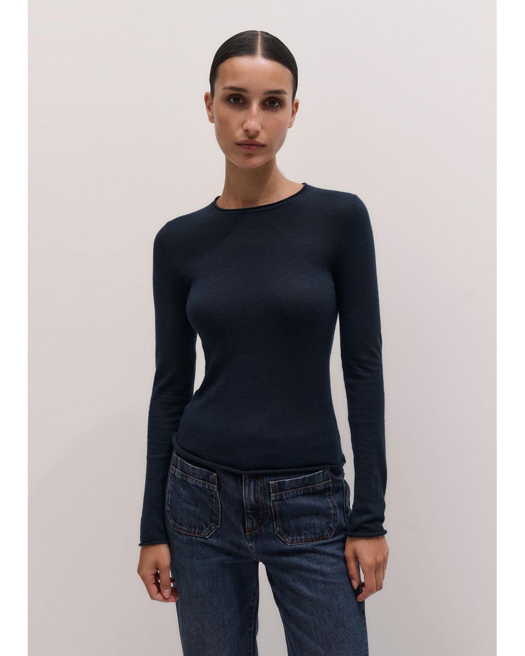 ME+EM Blue Barely There Jersey Stitch Crew Neck