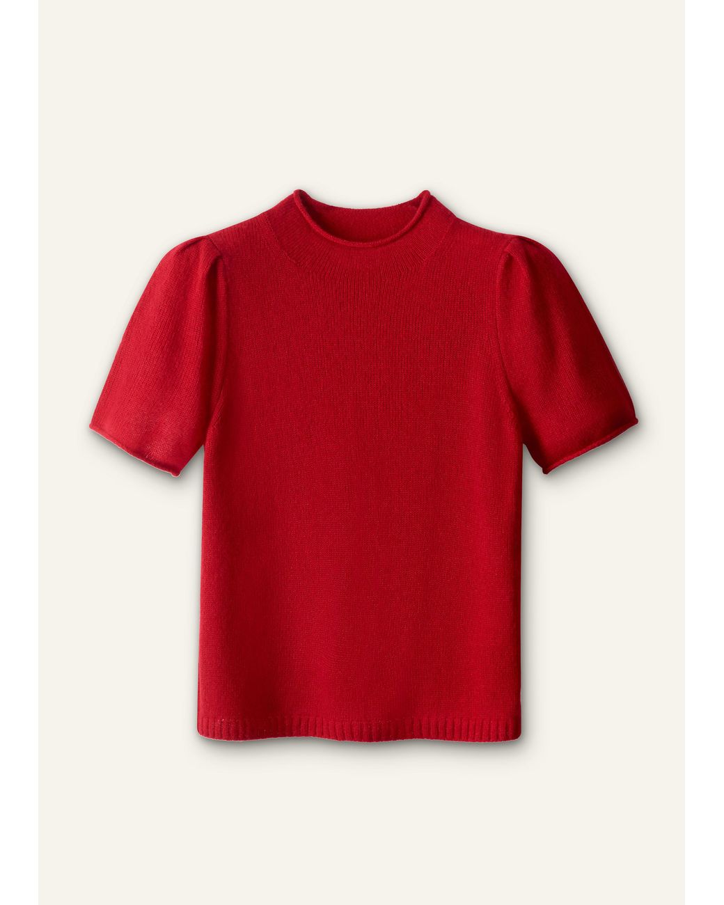 ME+EM Red Merino Cashmere Silk Pouf Sleeve Knit Tee