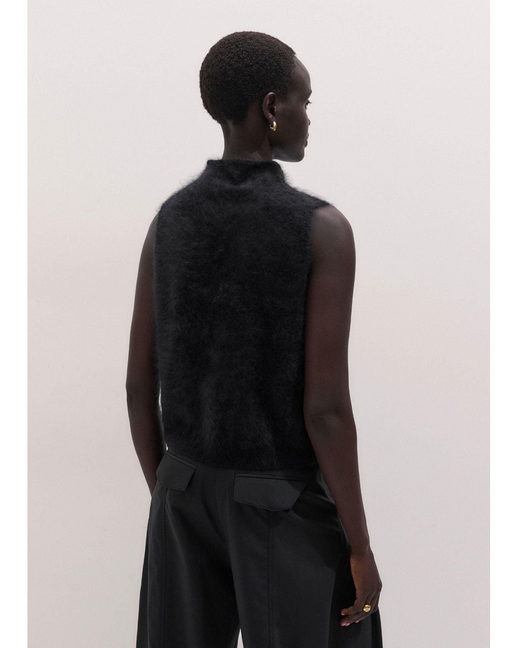 ME+EM Black Brushed Cashmere High Neck Straight Vest