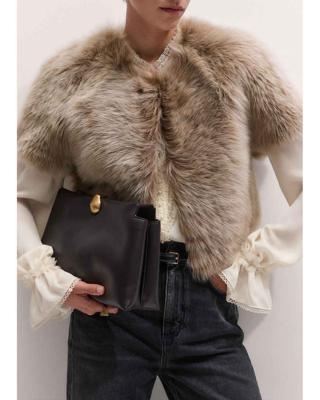 ME+EM Brown Crop Shearling Jacket