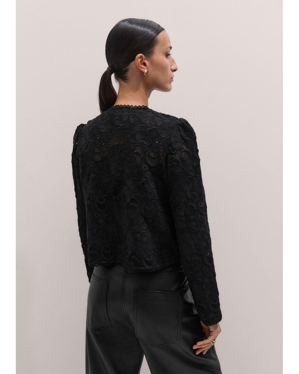 ME+EM Black Delicate Lace Jacket Blouse