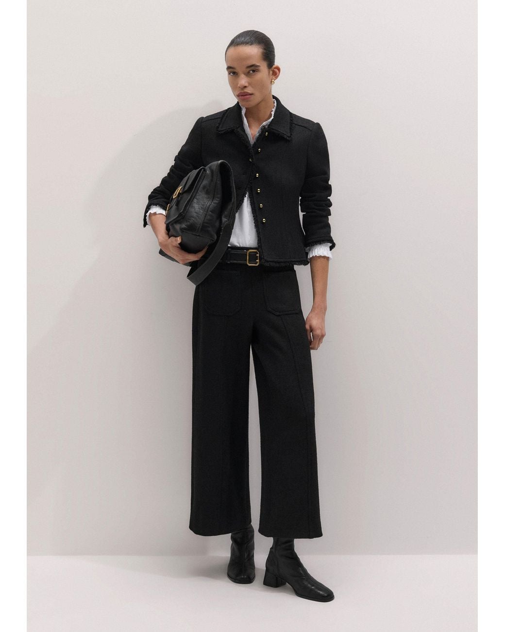 ME+EM Black Super Wide Crop Trouser